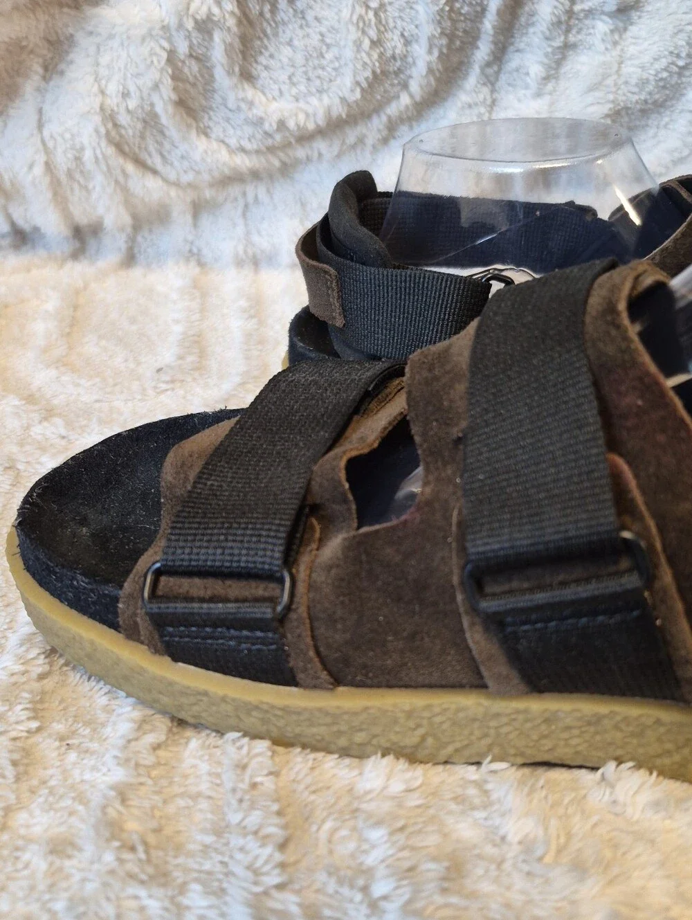 Clarks Brown and Black Men’s Strapped Sandals with Yellow Sole